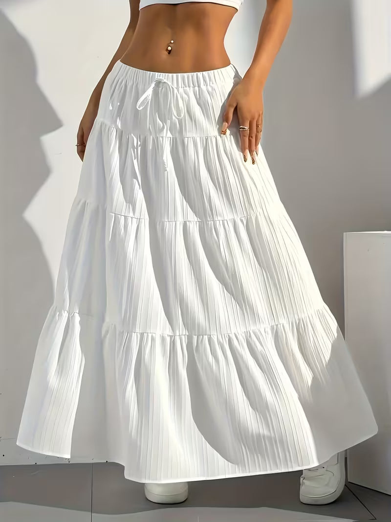 Women's Elegant Solid Colour Tie-Back Flared Half Skirt - Loose Western Style 2025