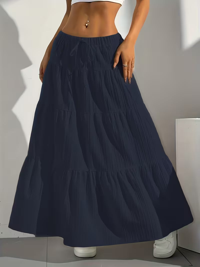Women's Elegant Solid Colour Tie-Back Flared Half Skirt - Loose Western Style 2025