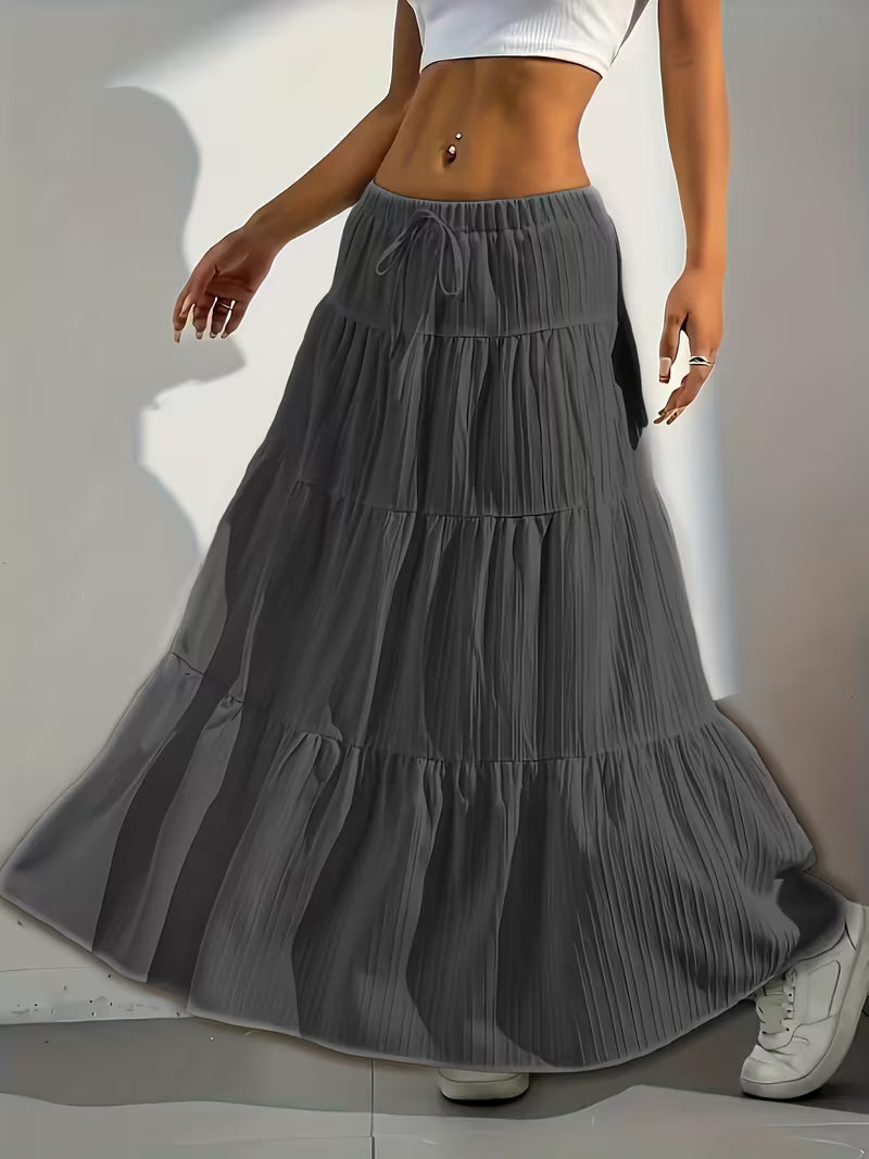 Women's Elegant Solid Colour Tie-Back Flared Half Skirt - Loose Western Style 2025