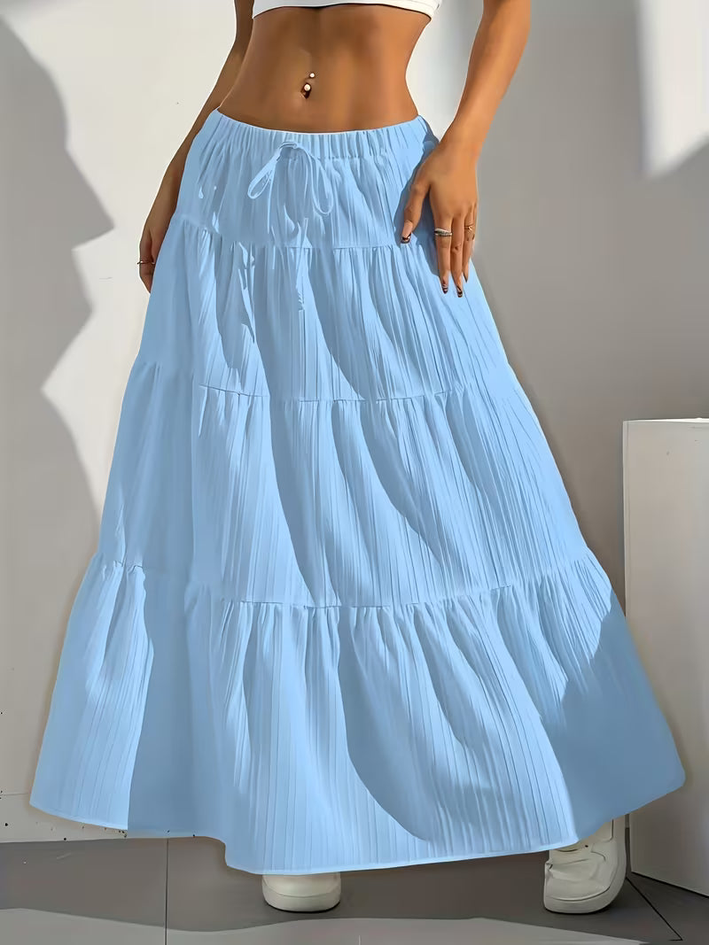 Women's Elegant Solid Colour Tie-Back Flared Half Skirt - Loose Western Style 2025