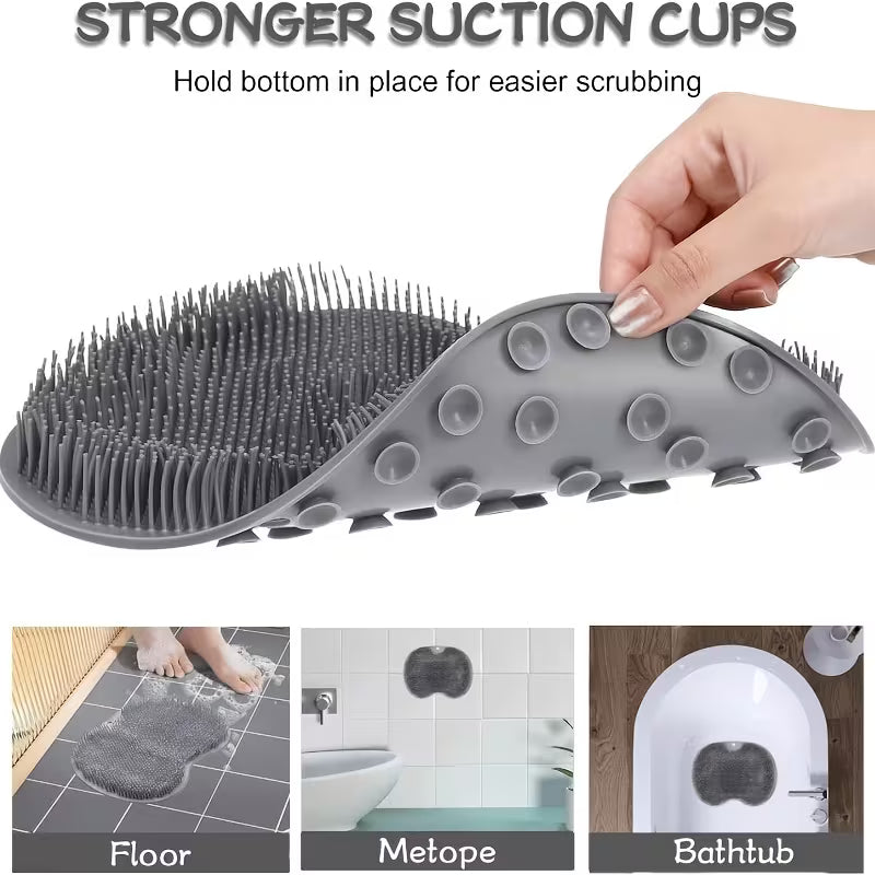 Shower Foot Cleaner with Hook - Wall-Mounted Bathroom Massage Mat & Back Scrubber