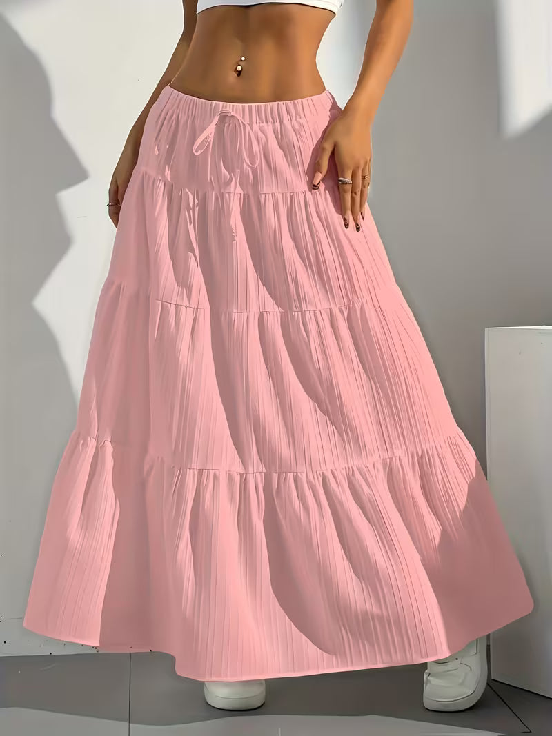 Women's Elegant Solid Colour Tie-Back Flared Half Skirt - Loose Western Style 2025