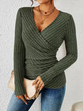 Women's Casual Elegant Slim-Fit V-Neck Long Sleeve Sweater Top - Autumn Collection