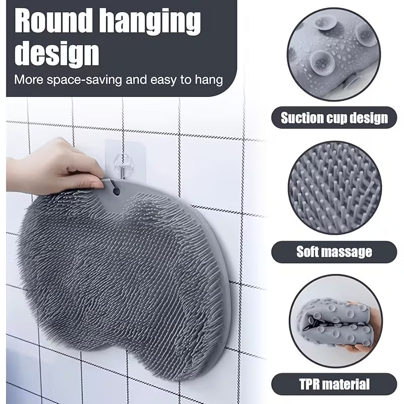 Shower Foot Cleaner with Hook - Wall-Mounted Bathroom Massage Mat & Back Scrubber