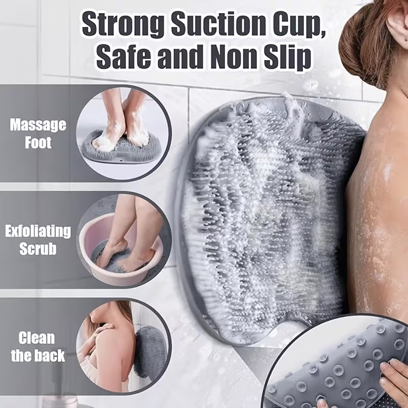 Shower Foot Cleaner with Hook - Wall-Mounted Bathroom Massage Mat & Back Scrubber