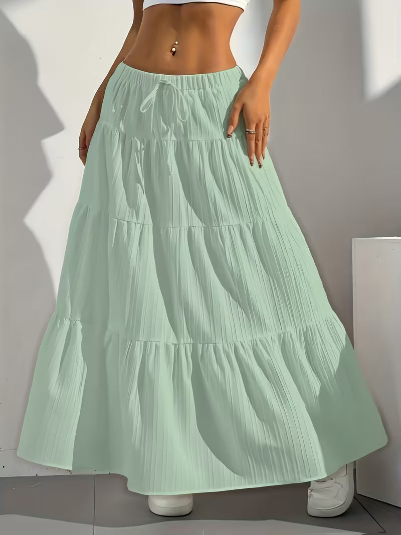 Women's Elegant Solid Colour Tie-Back Flared Half Skirt - Loose Western Style 2025