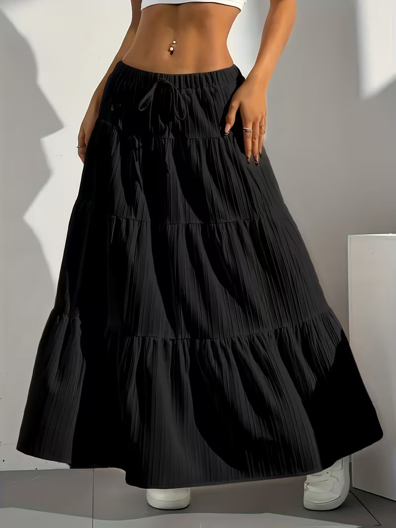 Women's Elegant Solid Colour Tie-Back Flared Half Skirt - Loose Western Style 2025